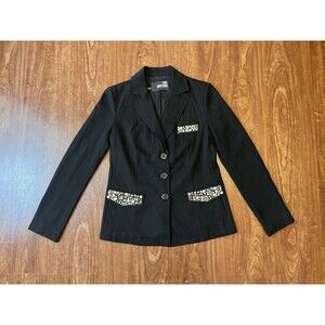 Love Moschino Women's Jeweled Studded Blazer Jacket Single Breasted Black Size 8